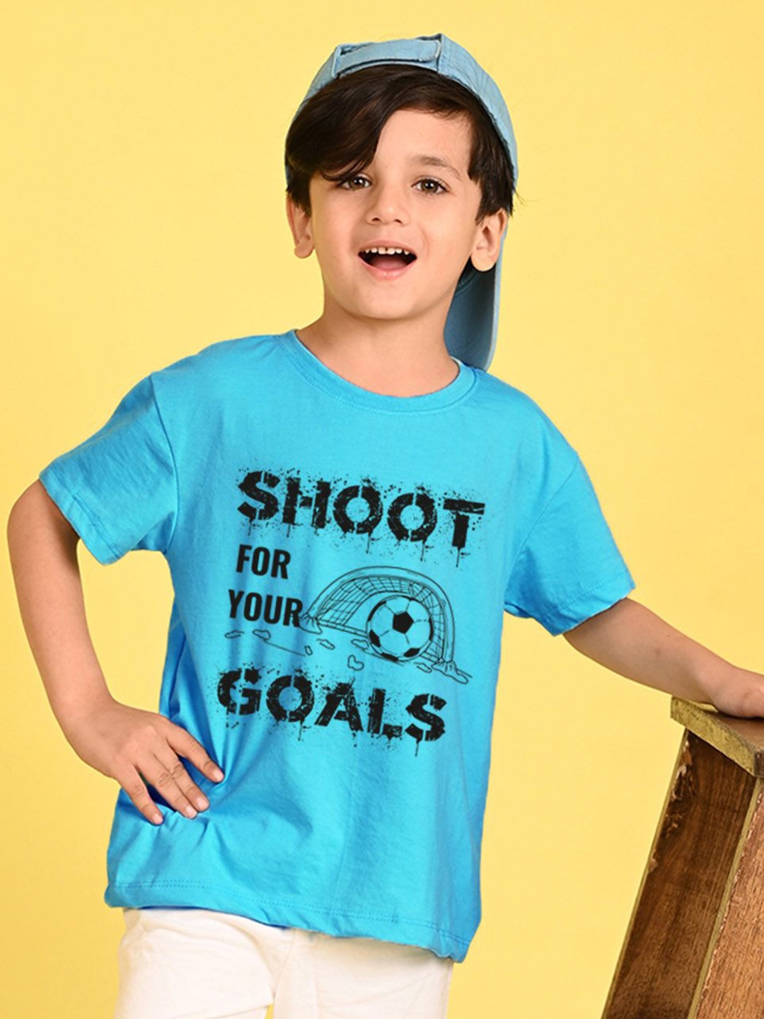 

NUSYL Boys Typography Printed Oversized Round Neck T-shirt, Blue
