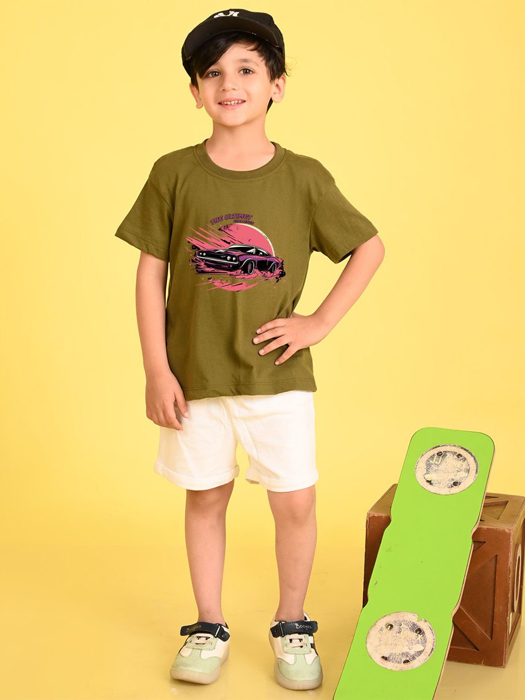 

NUSYL Boys Graphic Printed Round Neck Oversized T-shirt, Green