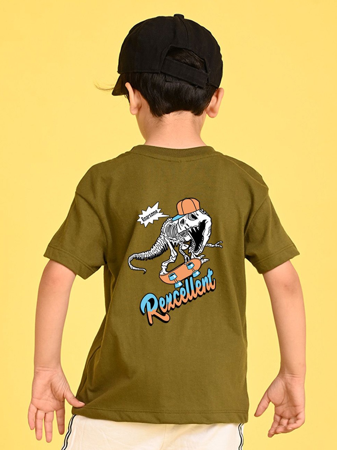 

NUSYL Boys Graphic Printed Round Neck Oversized T-shirt, Olive