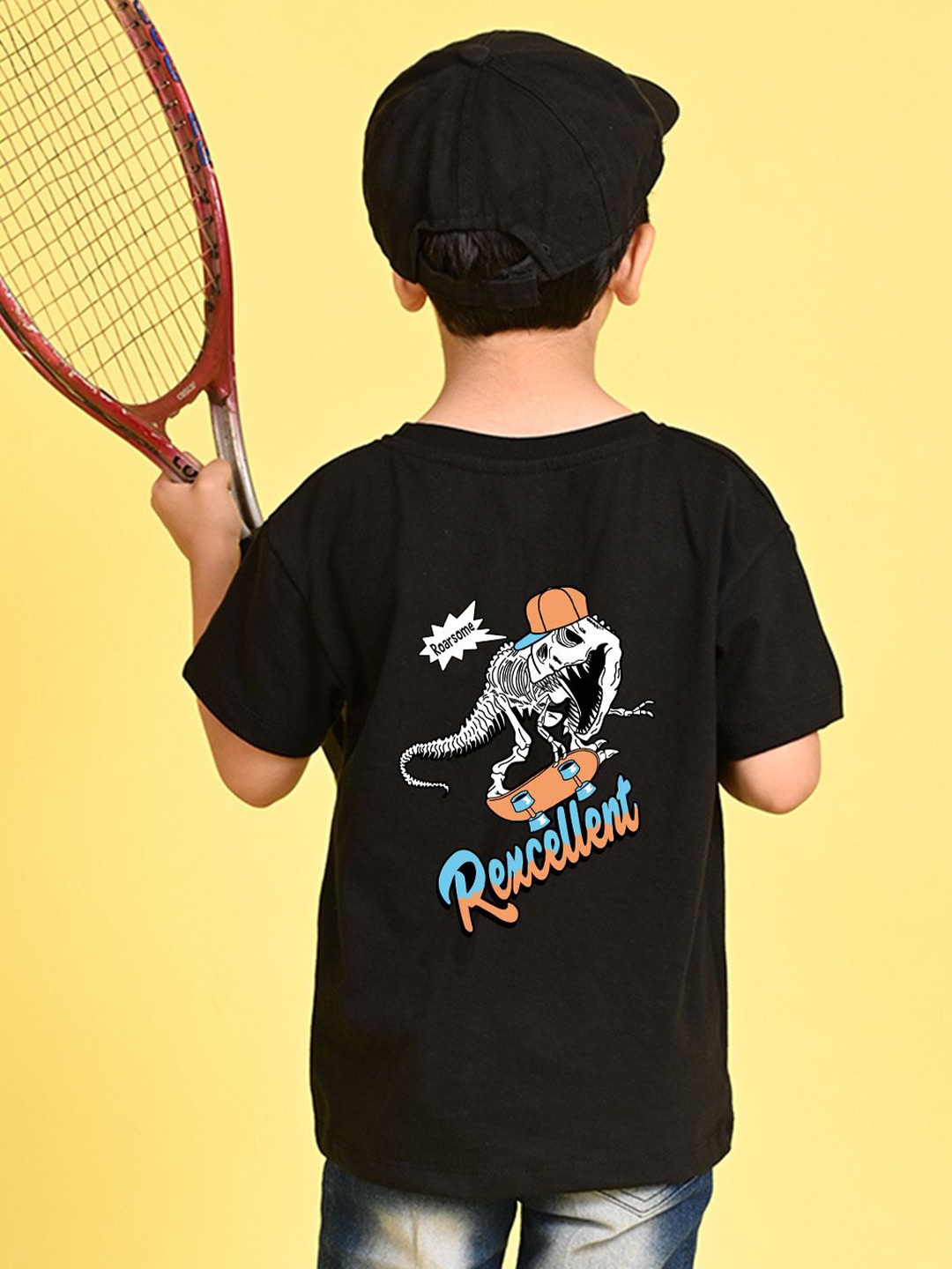 

NUSYL Boys Graphic Printed Round Neck Oversized T-shirt, Black