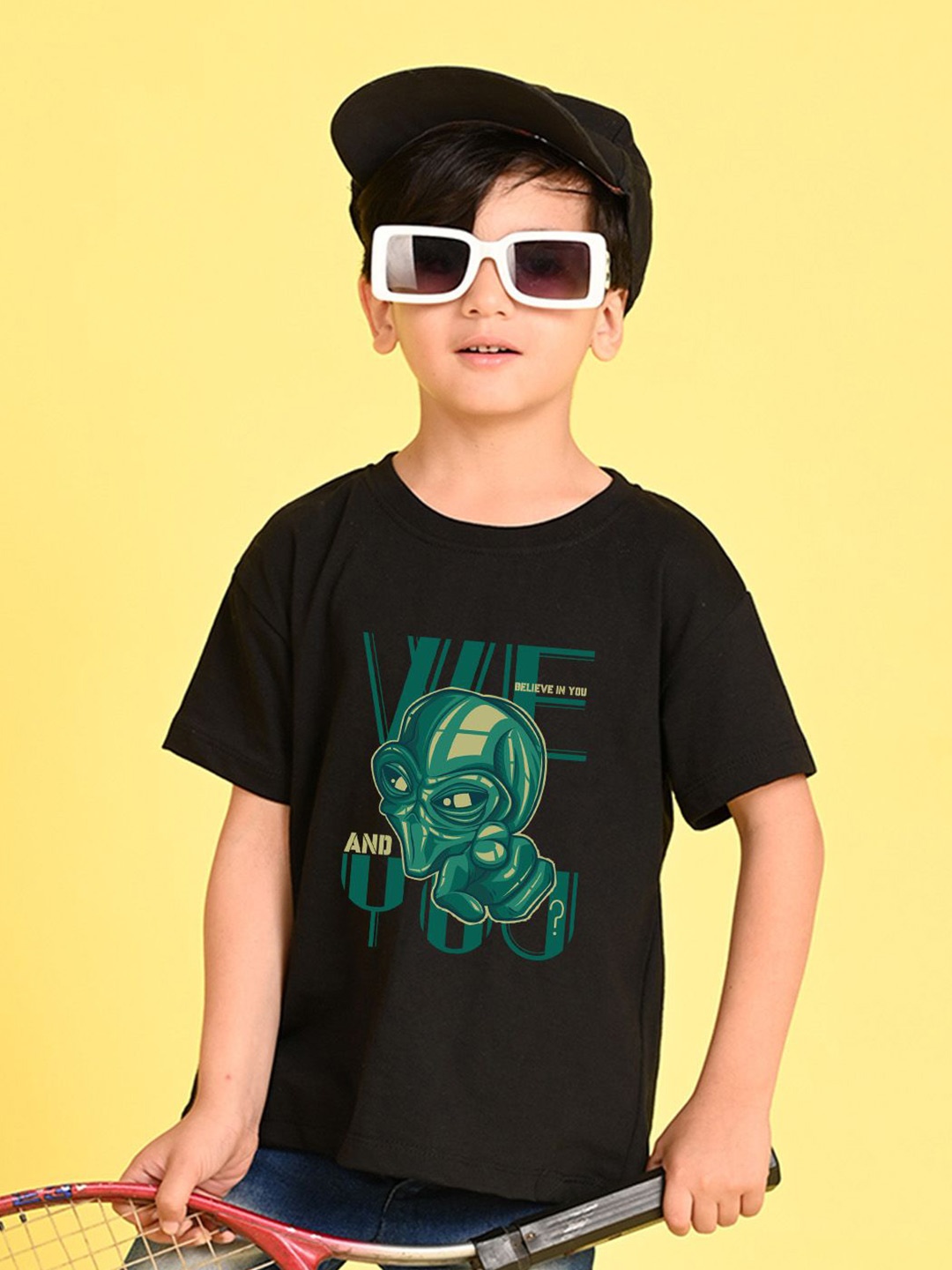 

NUSYL Boys Graphic Printed Round Neck Oversized T-shirt, Black