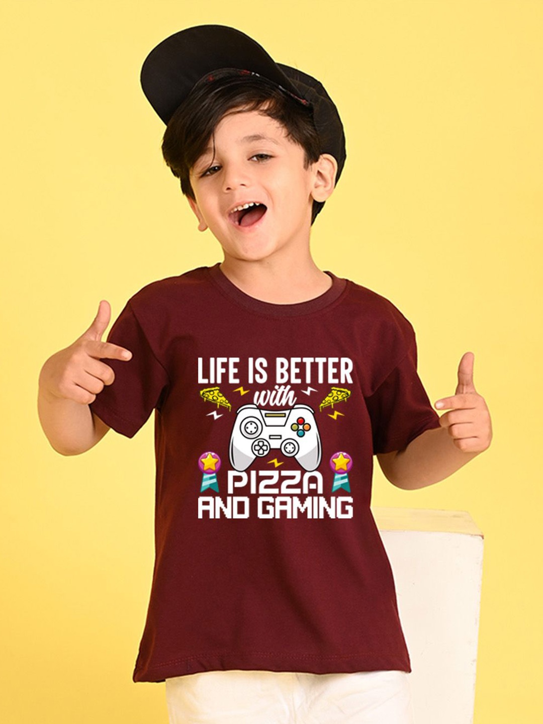 

NUSYL Boys Round Neck Typography Printed Oversized T-shirt, Maroon