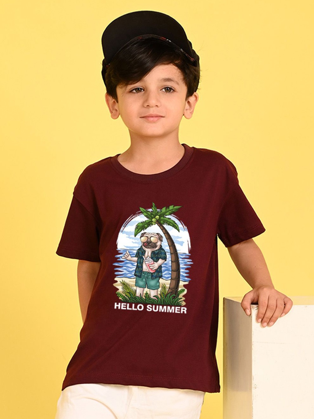 

NUSYL Boys Graphic Printed Nautical Round Neck Oversized T-shirt, Maroon