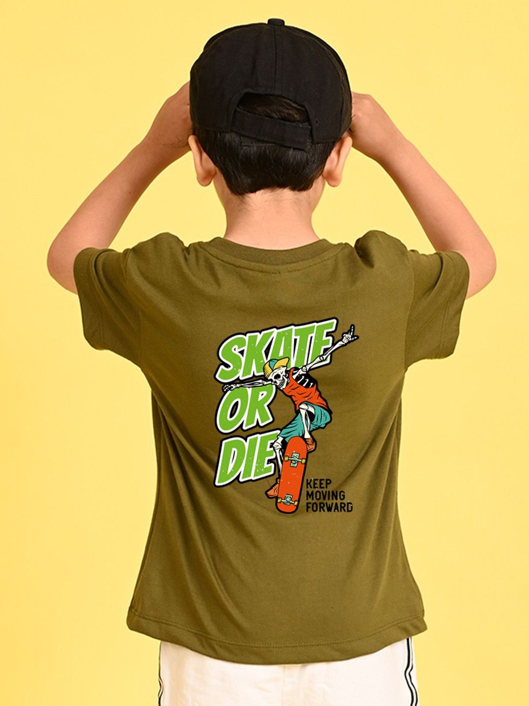 

NUSYL Boys Typography Printed Round Neck Oversized T-shirt, Olive
