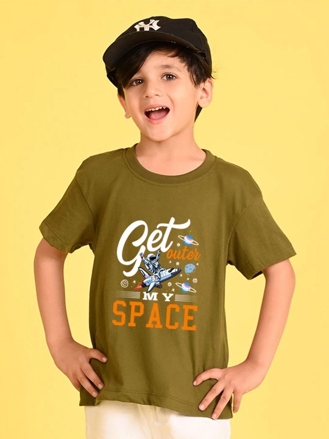 

NUSYL Boys Typography Printed Round Neck Oversized T-shirt, Olive