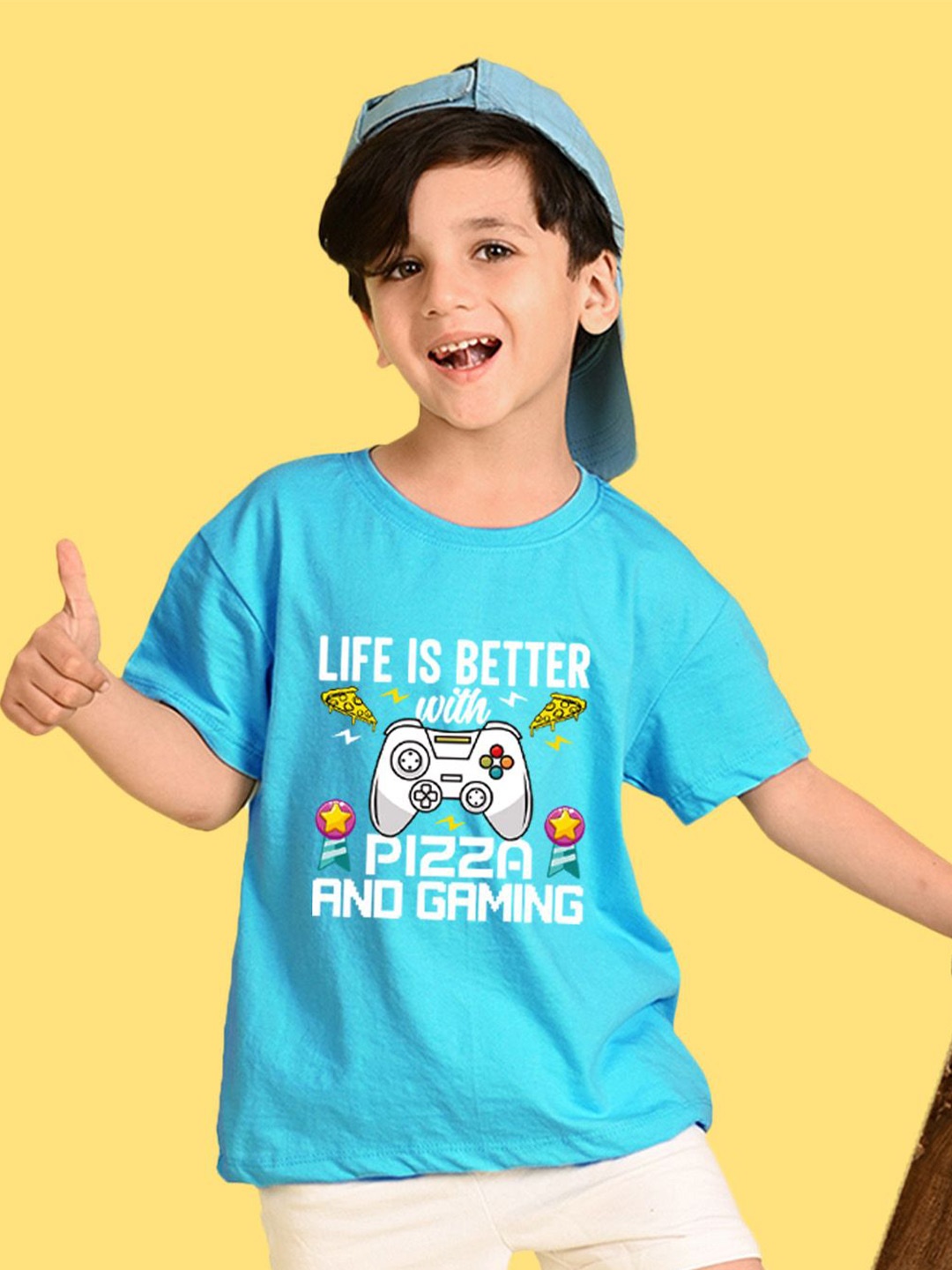 

NUSYL Boys Typography Printed Round Neck Longline Oversized T-shirt, Blue