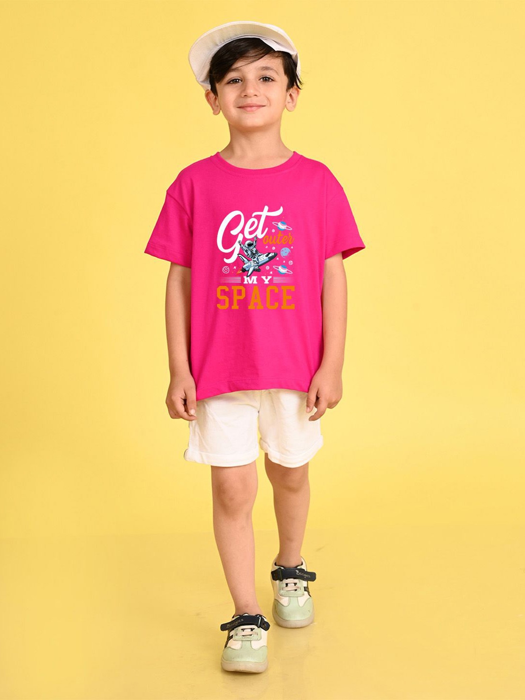 

NUSYL Boys Typography Printed Round Neck Oversized T-shirt, Pink