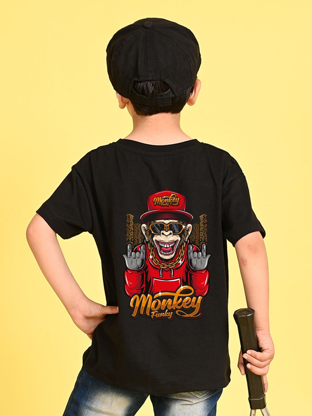 

NUSYL Boys Graphic Printed Round Neck Oversized T-shirt, Black