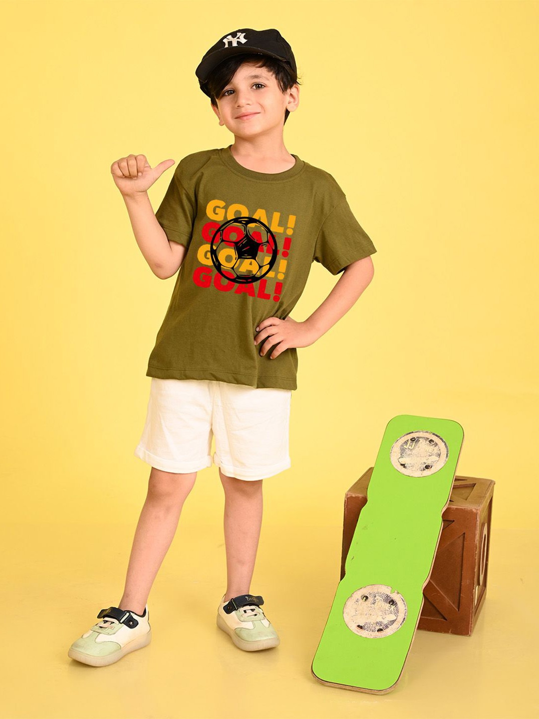 

NUSYL Boys Typography Printed Round Neck Oversized T-shirt, Olive