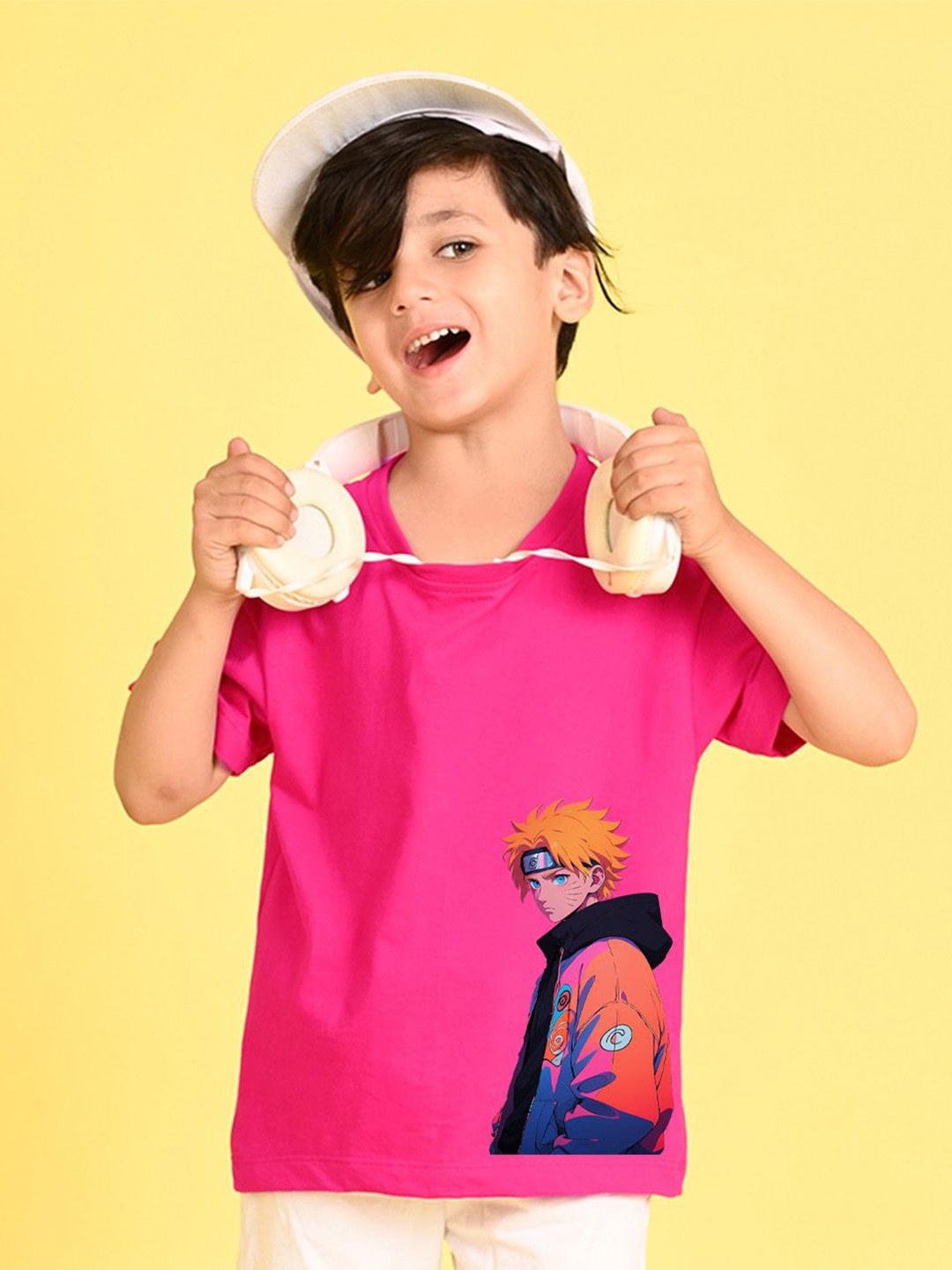 

NUSYL Boys Graphic Naruto Printed Round Neck Oversized T-shirt, Pink