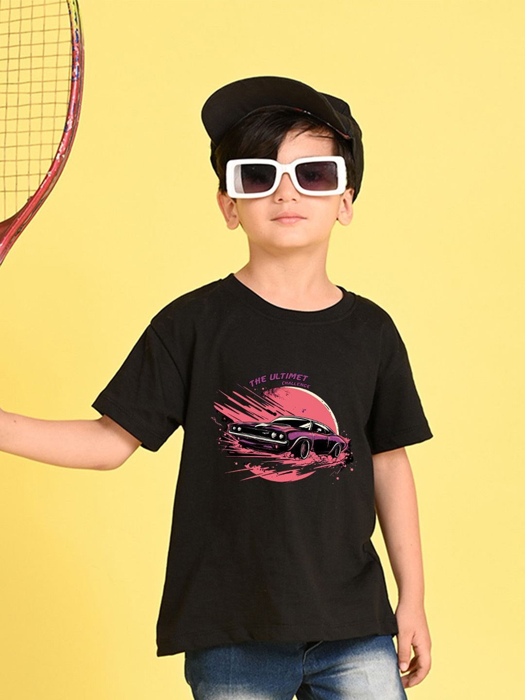 

NUSYL Boys Graphic Printed Round Neck Oversized T-shirt, Black