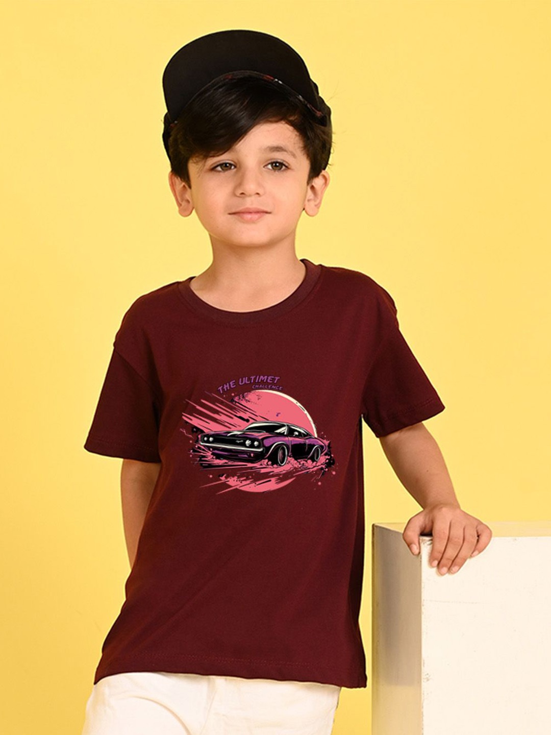 

NUSYL Boys Graphic Printed Round Neck Oversized T-shirt, Maroon