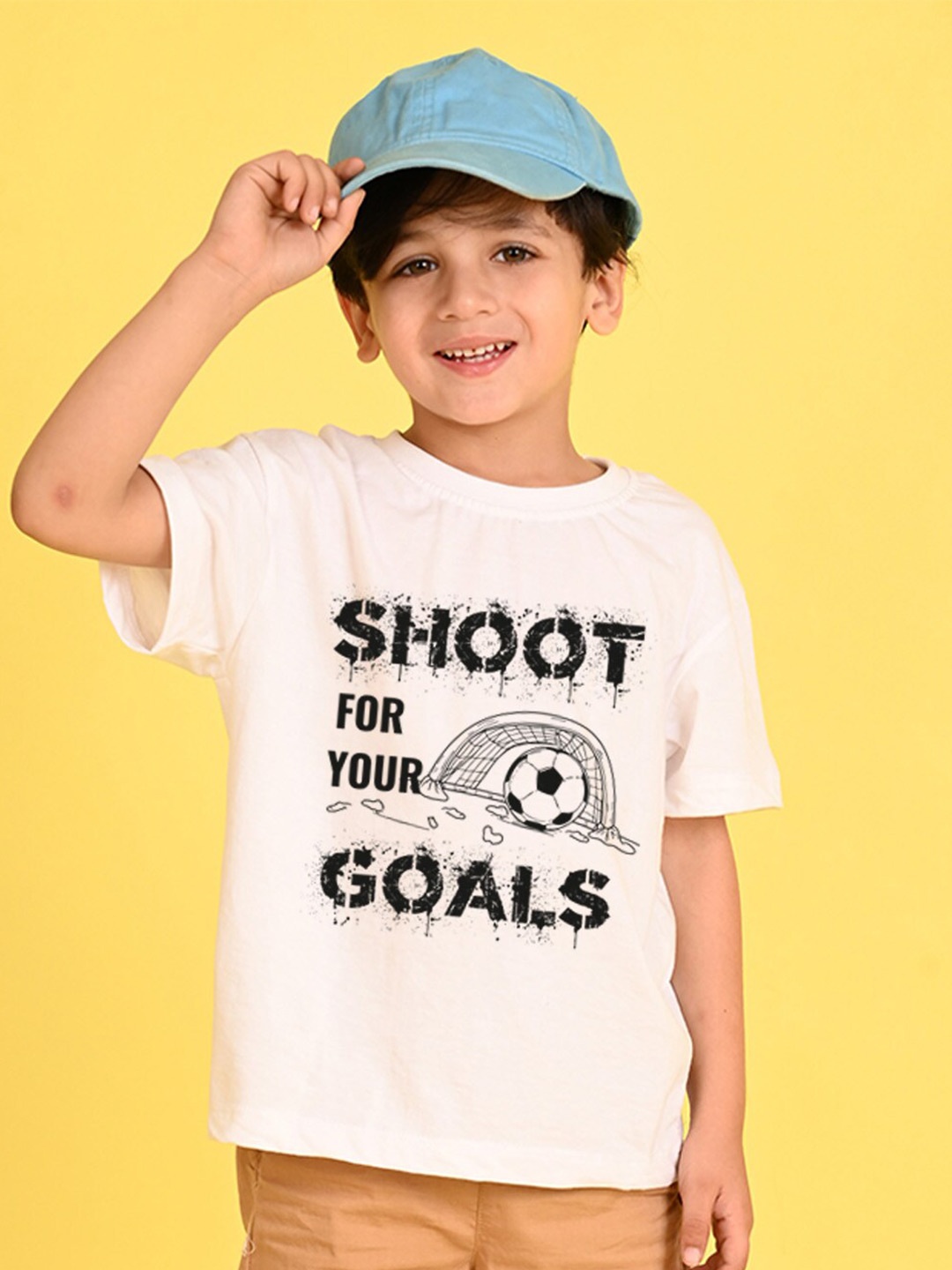 

NUSYL Boys Typography Printed Oversized Round Neck T-shirt, Off white