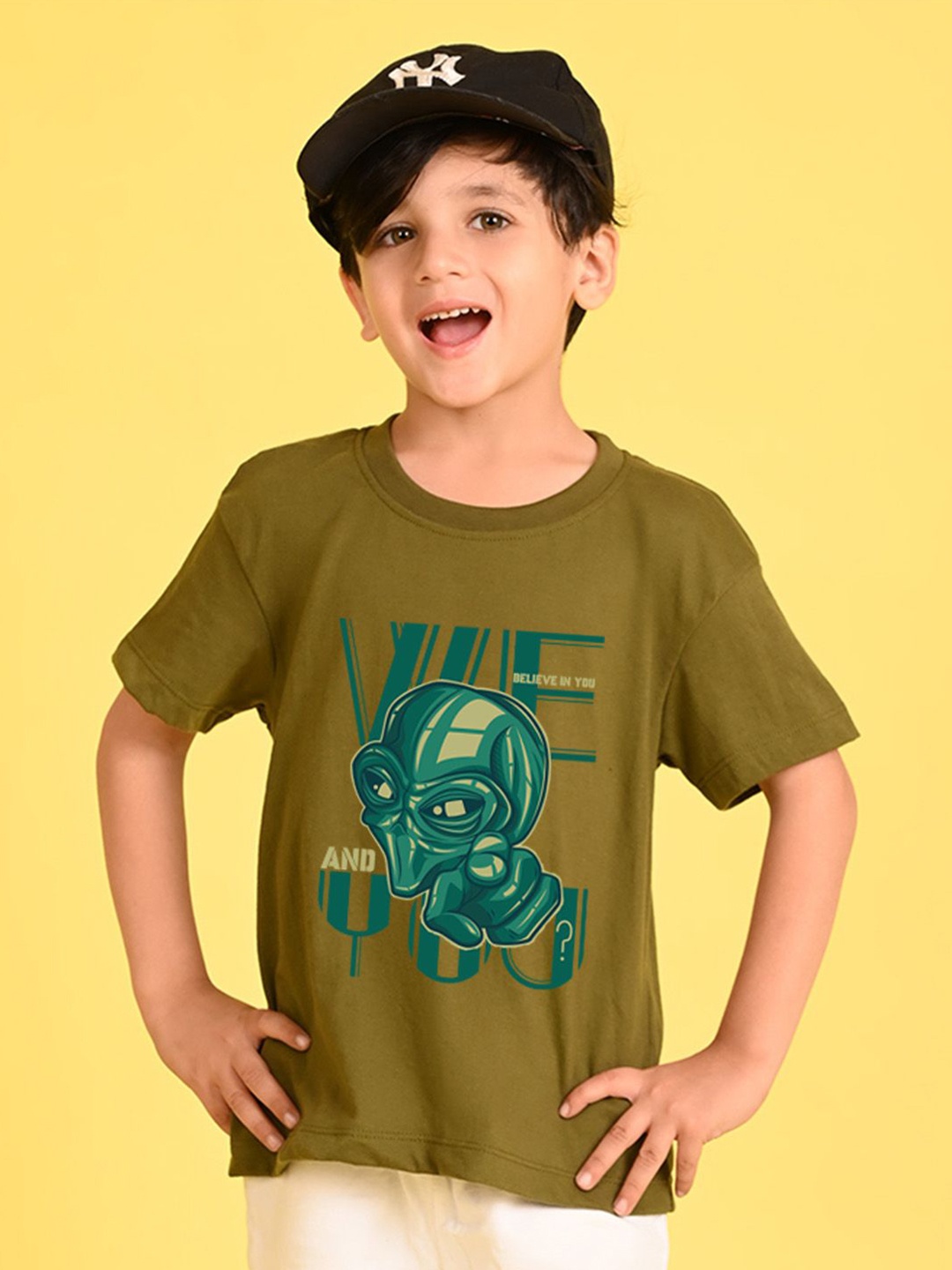 

NUSYL Boys Graphic Printed Round Neck Longline Oversized T-shirt, Olive