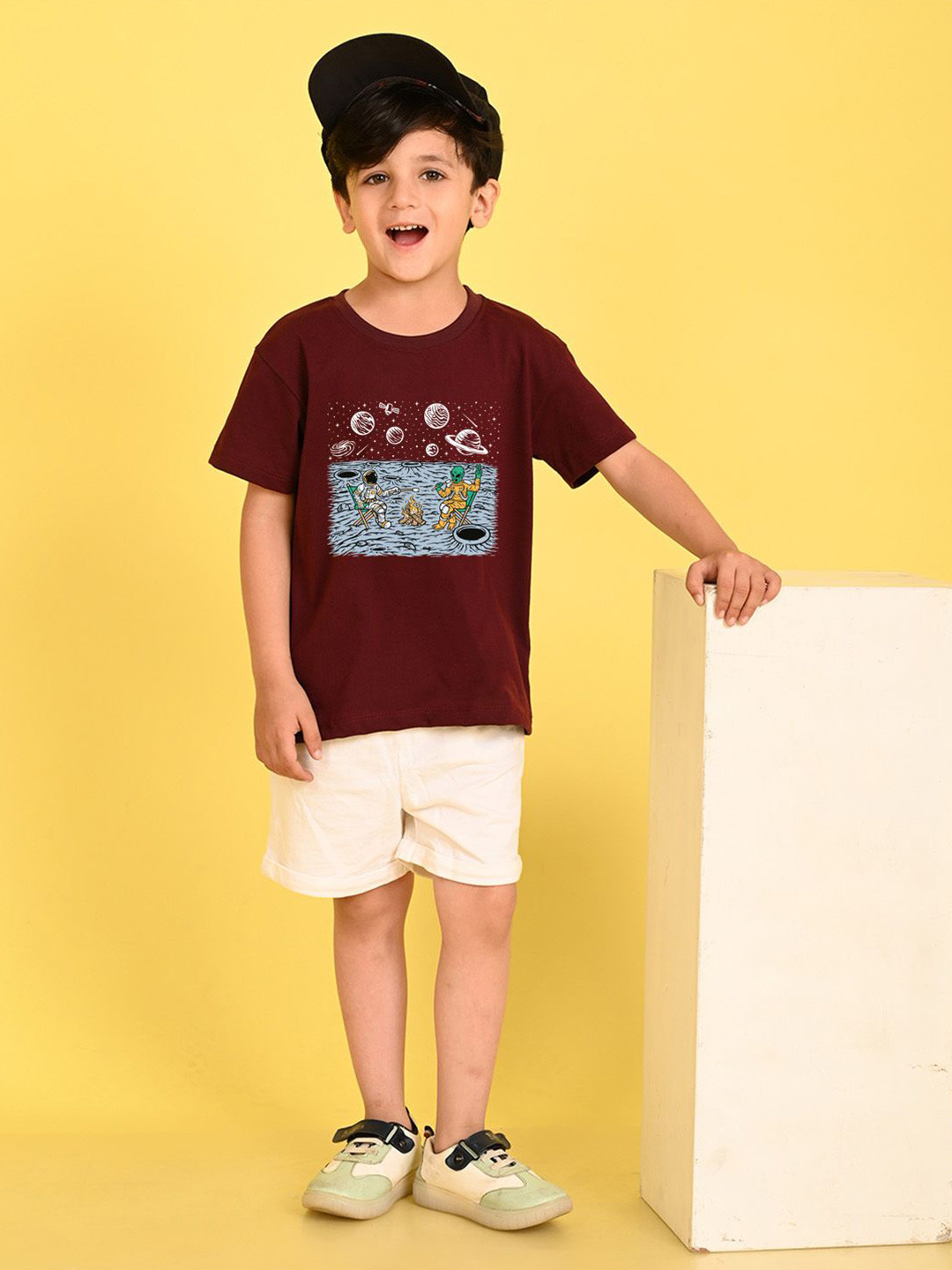 

NUSYL Boys Graphic Printed Round Neck Oversized T-shirt, Maroon