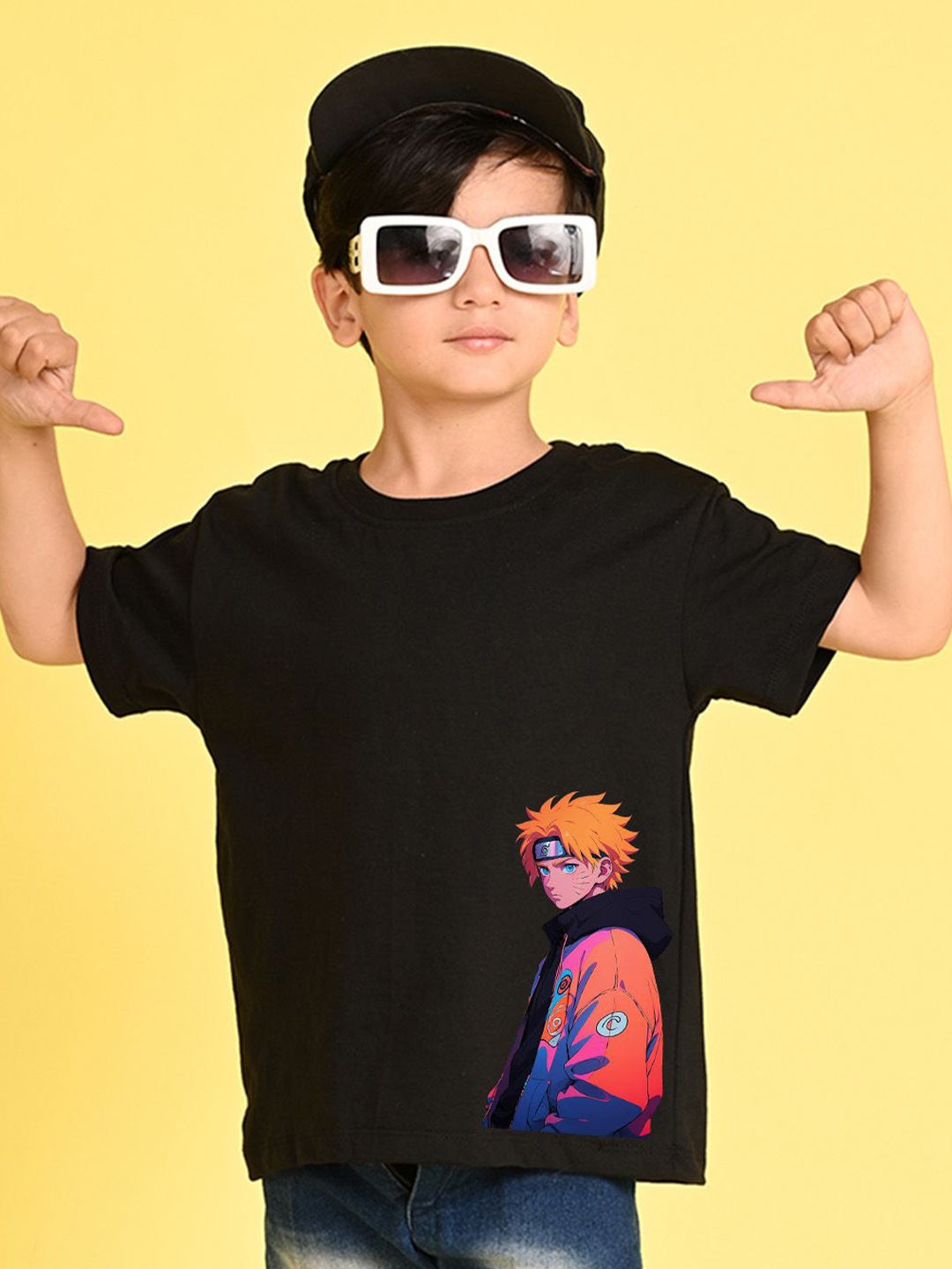 

NUSYL Boys Naruto Graphic Printed Round Neck Oversized T-shirt, Black