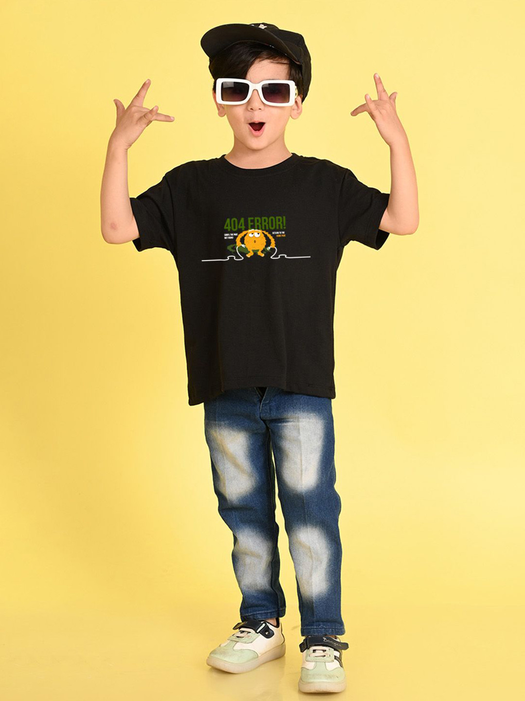 

NUSYL Boys Round Neck Typography Printed Oversized T-shirt, Black