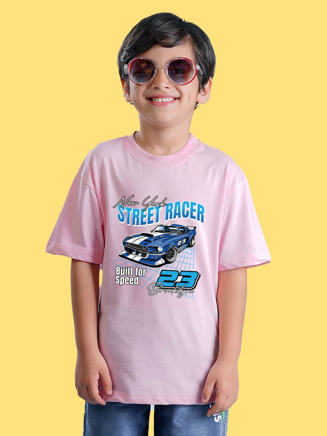 

NUSYL Boys Typography Printed Oversized Round Neck T-shirt, Pink