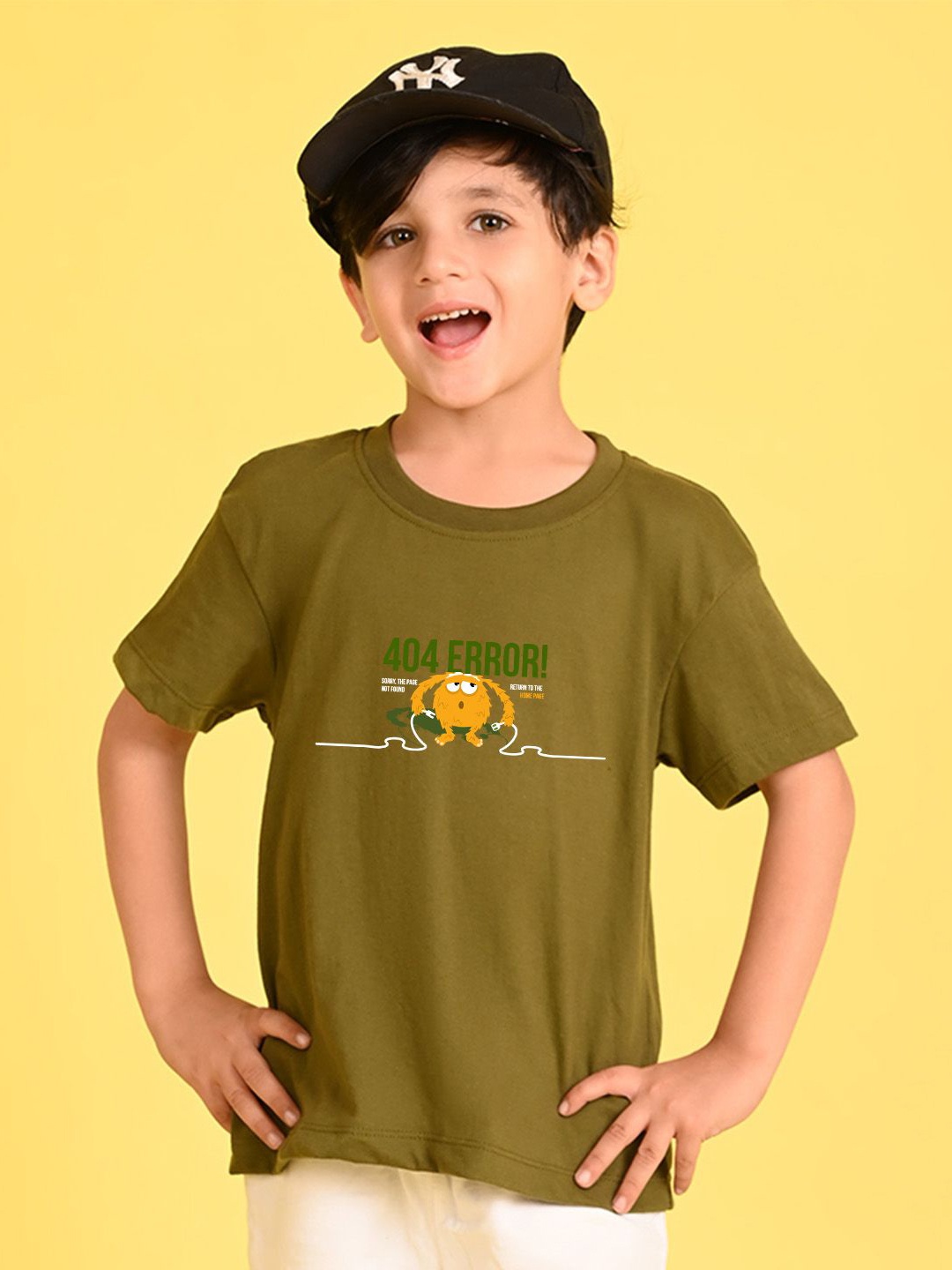 

NUSYL Boys Graphic Printed Round Neck Oversized T-shirt, Olive