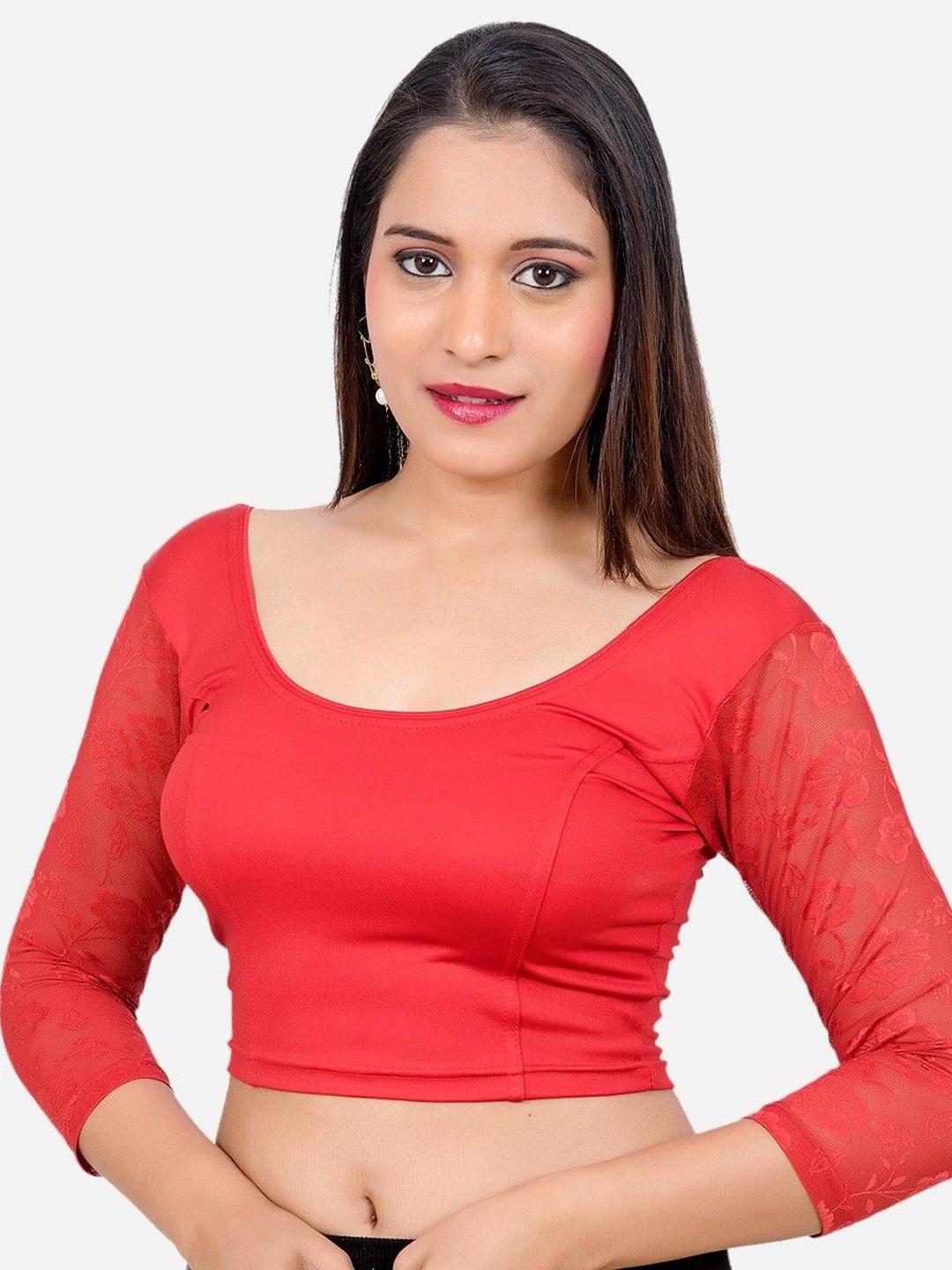 

Biyu Round Neck Stretchable Saree Blouse, Red