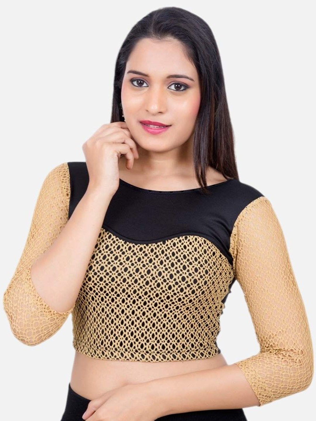 

Biyu Embellished Stretchable Readymade Saree Blouse, Black