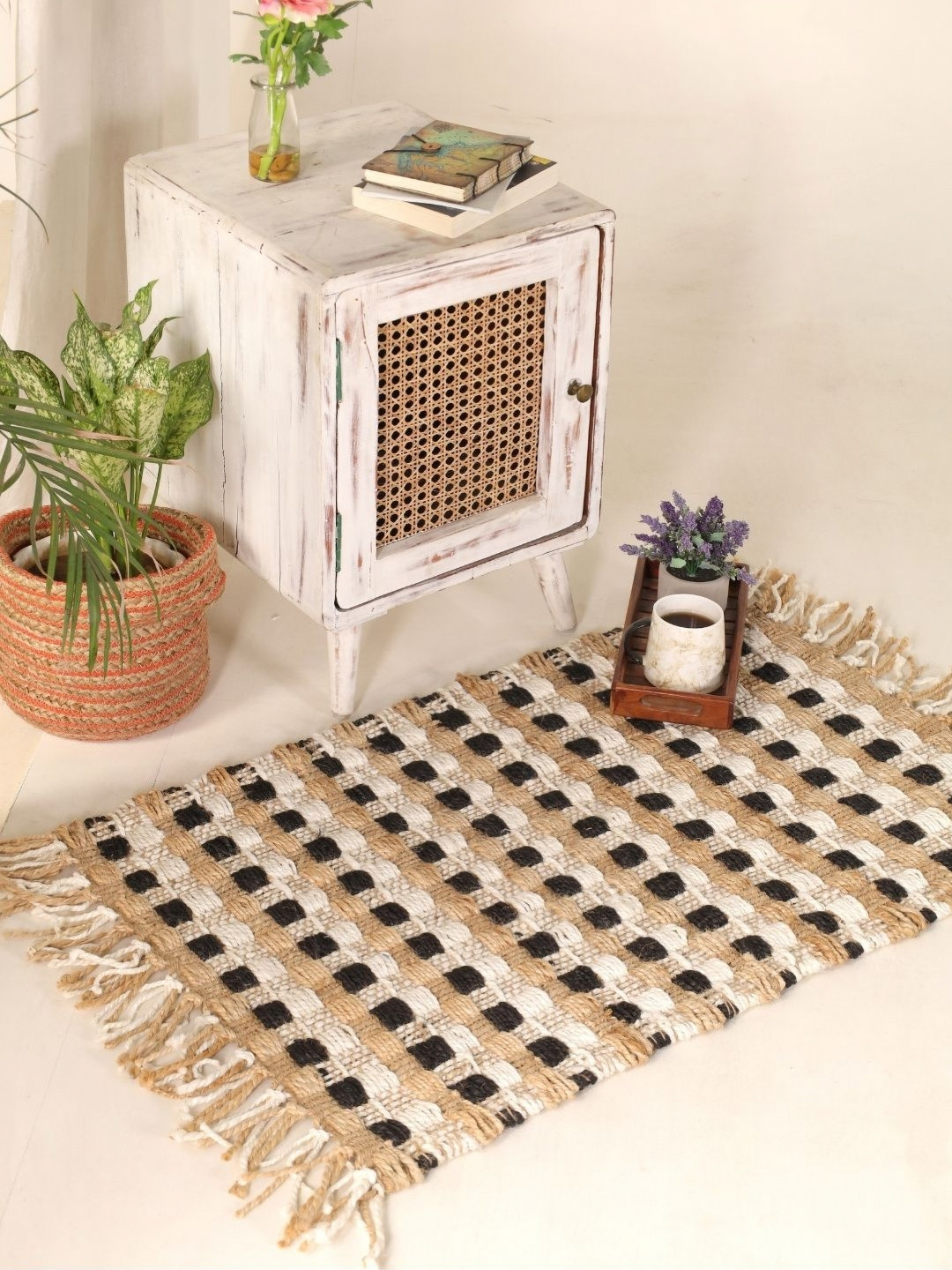 

Peepul Tree Brown, Black & White Handmade Woollen Carpet, Camel brown