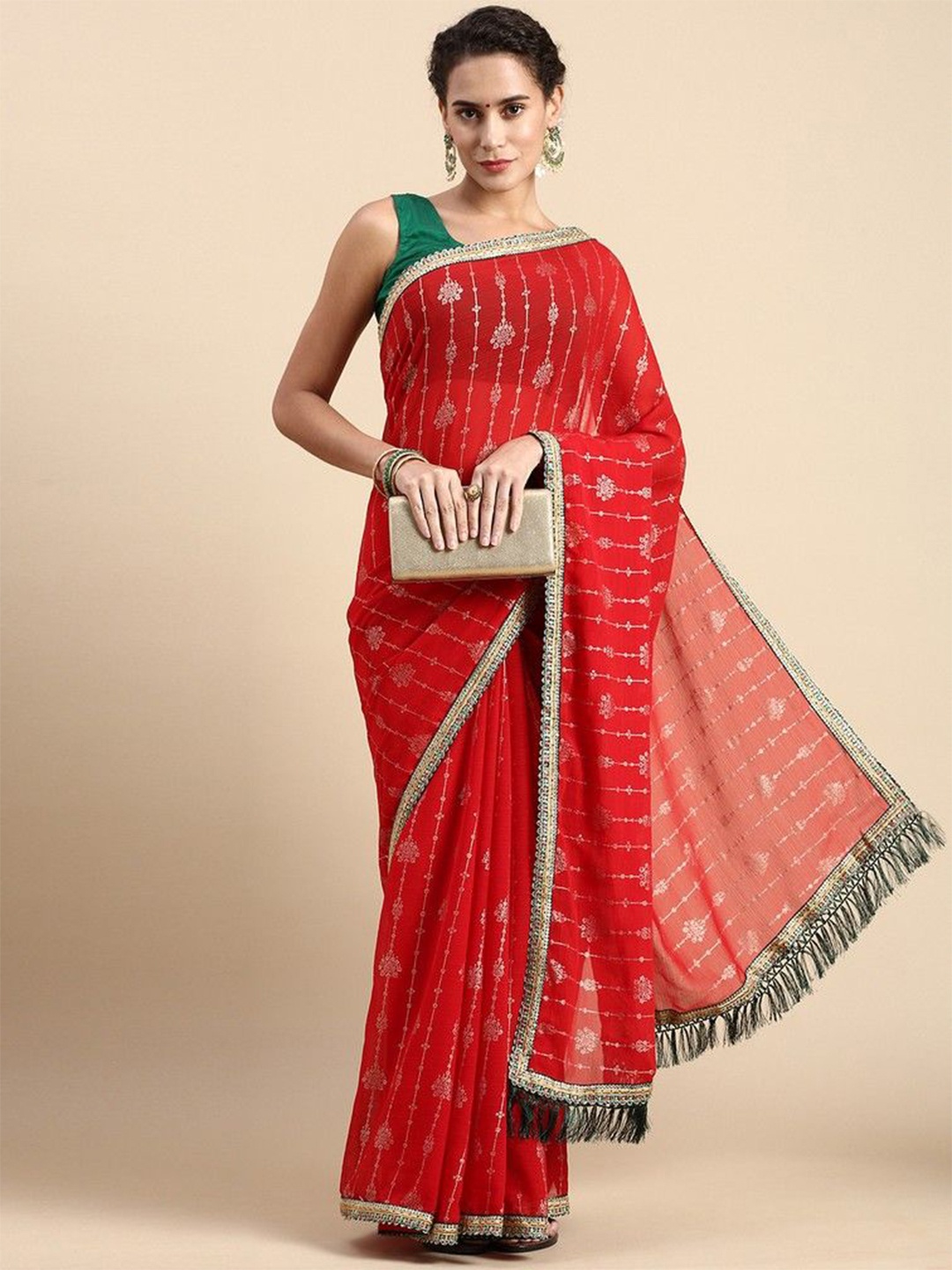 

HERE&NOW Woven Design Saree, Red