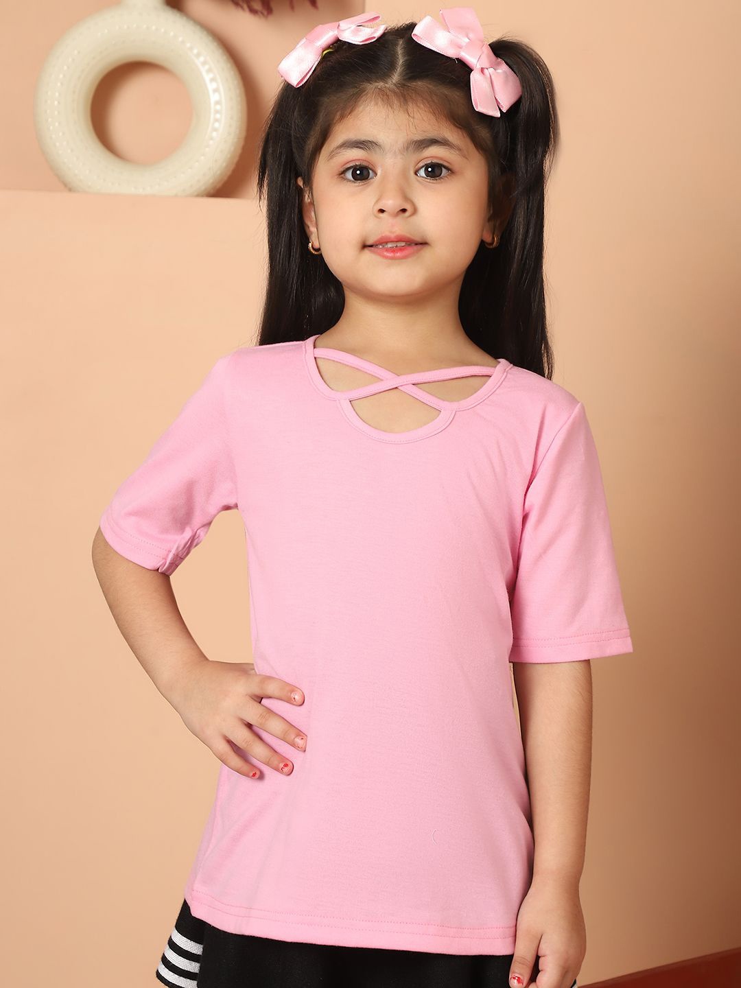 

MINI & MING Solid Round Neck Cotton Top, Pink