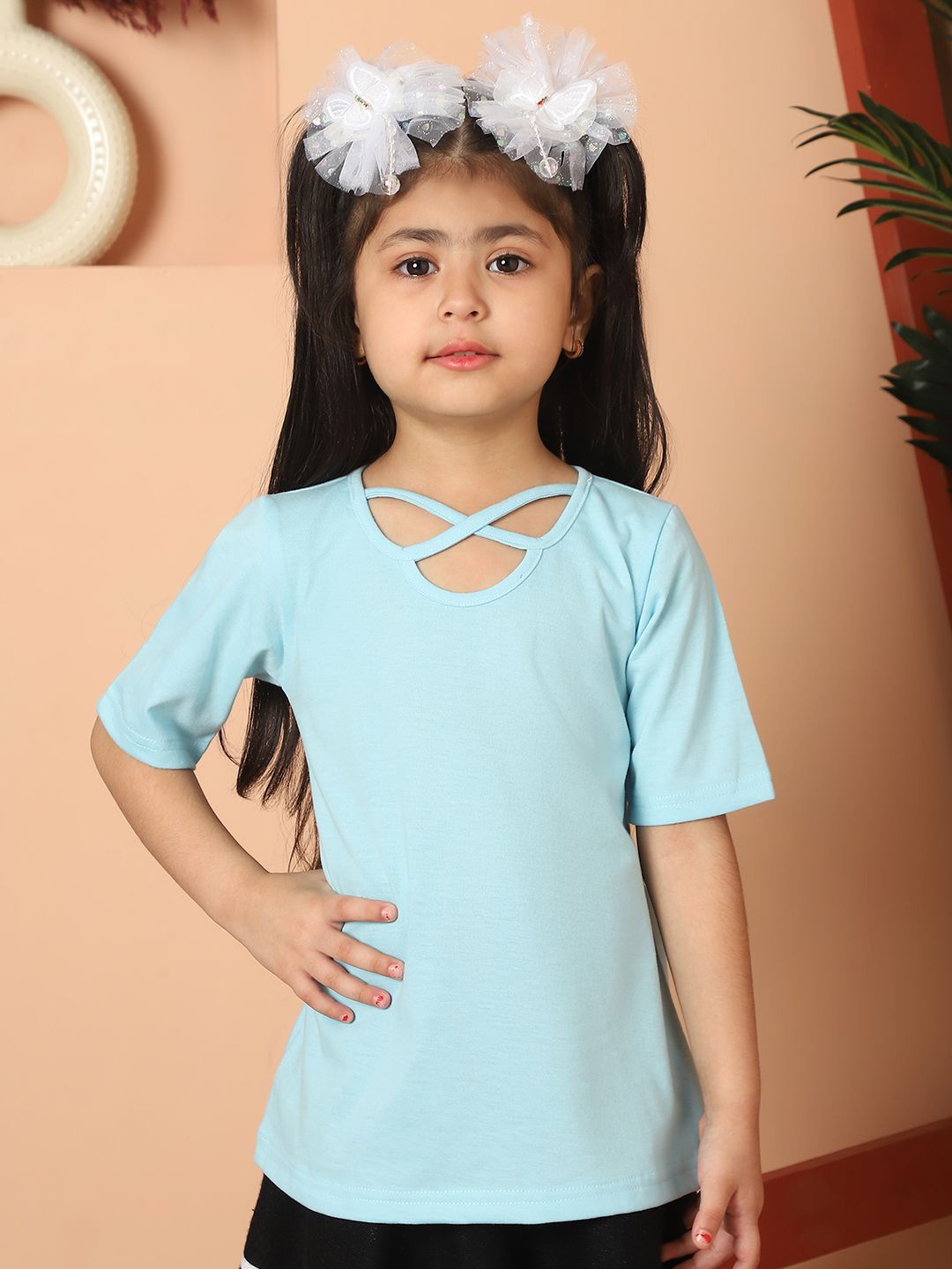 

MINI & MING Solid Round Neck Cotton Top, Sea green