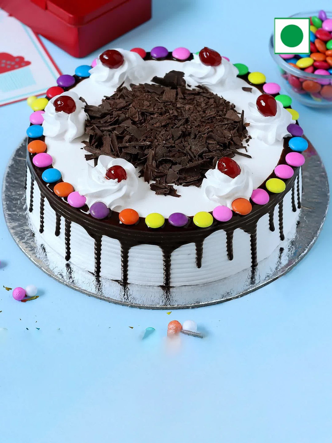 

fnp Round Shape Black Forest Flavor Eggless Round Cake - 500g, White