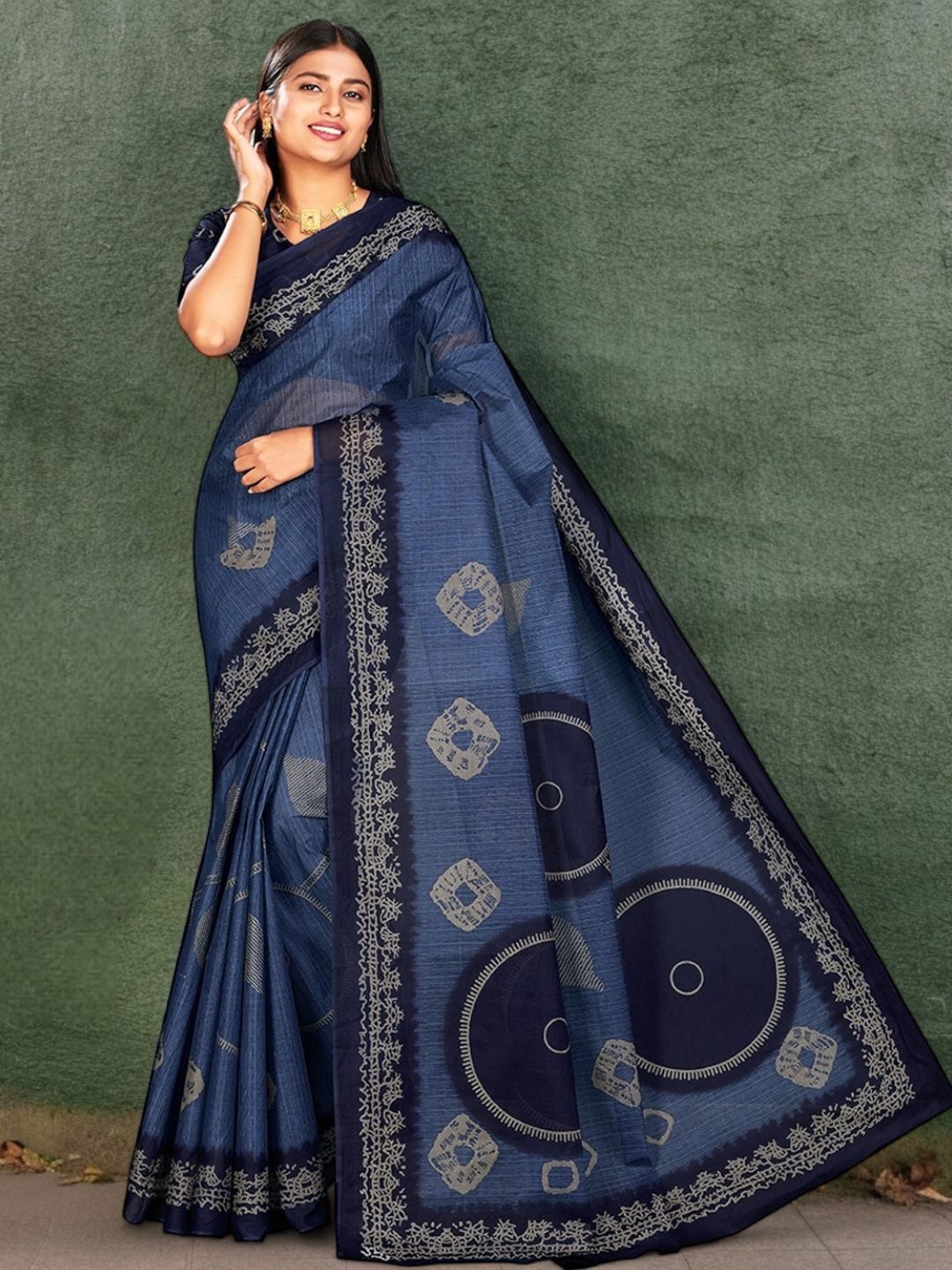 

Jevi Prints Printed Pure Cotton Block Print Saree, Blue