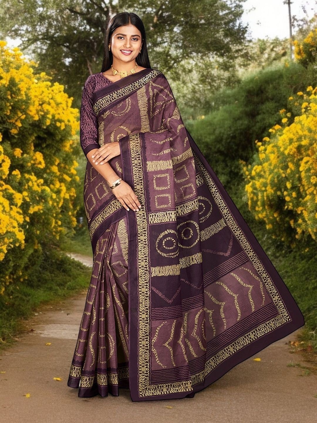 

Jevi Prints Pure Cotton Block Print Saree, Mauve