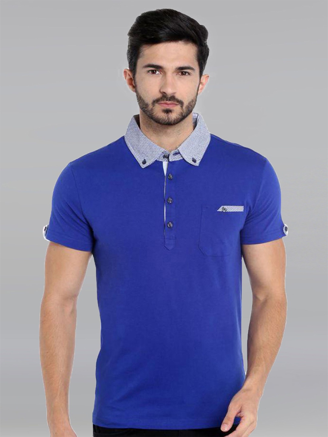 

Dream of Glory Inc Men Polo Collar Pure Cotton Pockets T-shirt, Blue