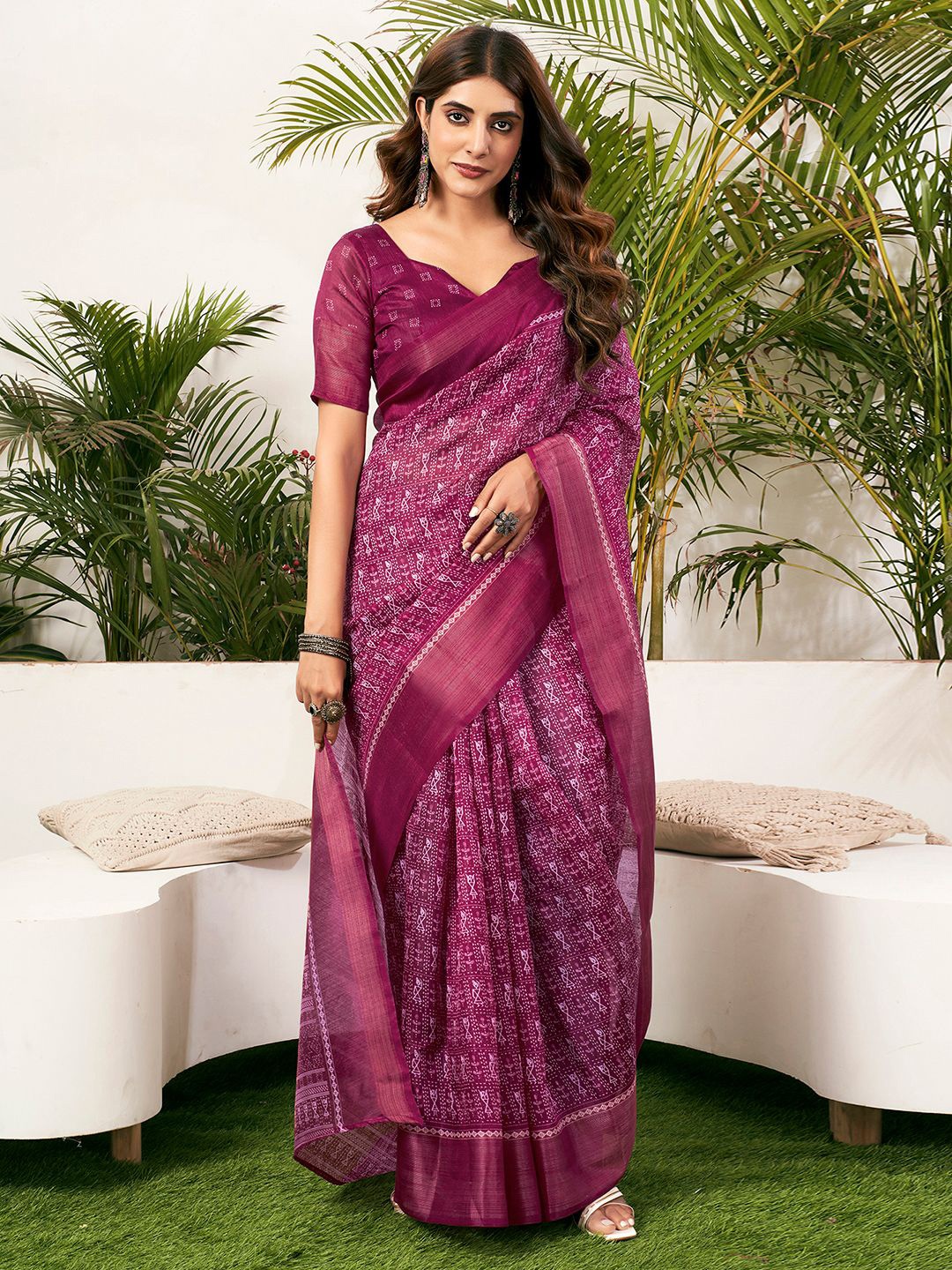 

KALINI Warli Zari Ikat Saree, Purple
