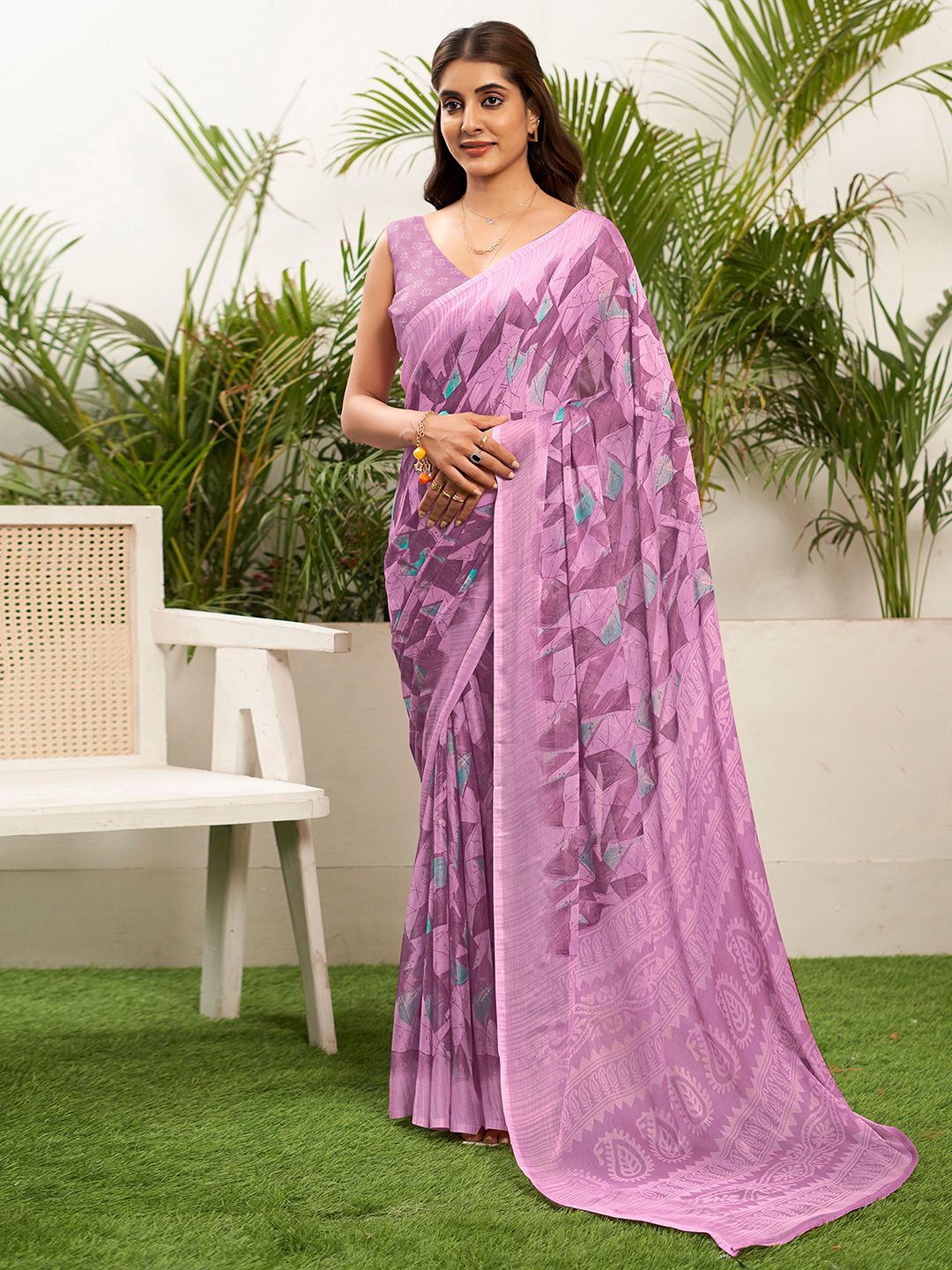 

KALINI Pure Chiffon Saree, Purple