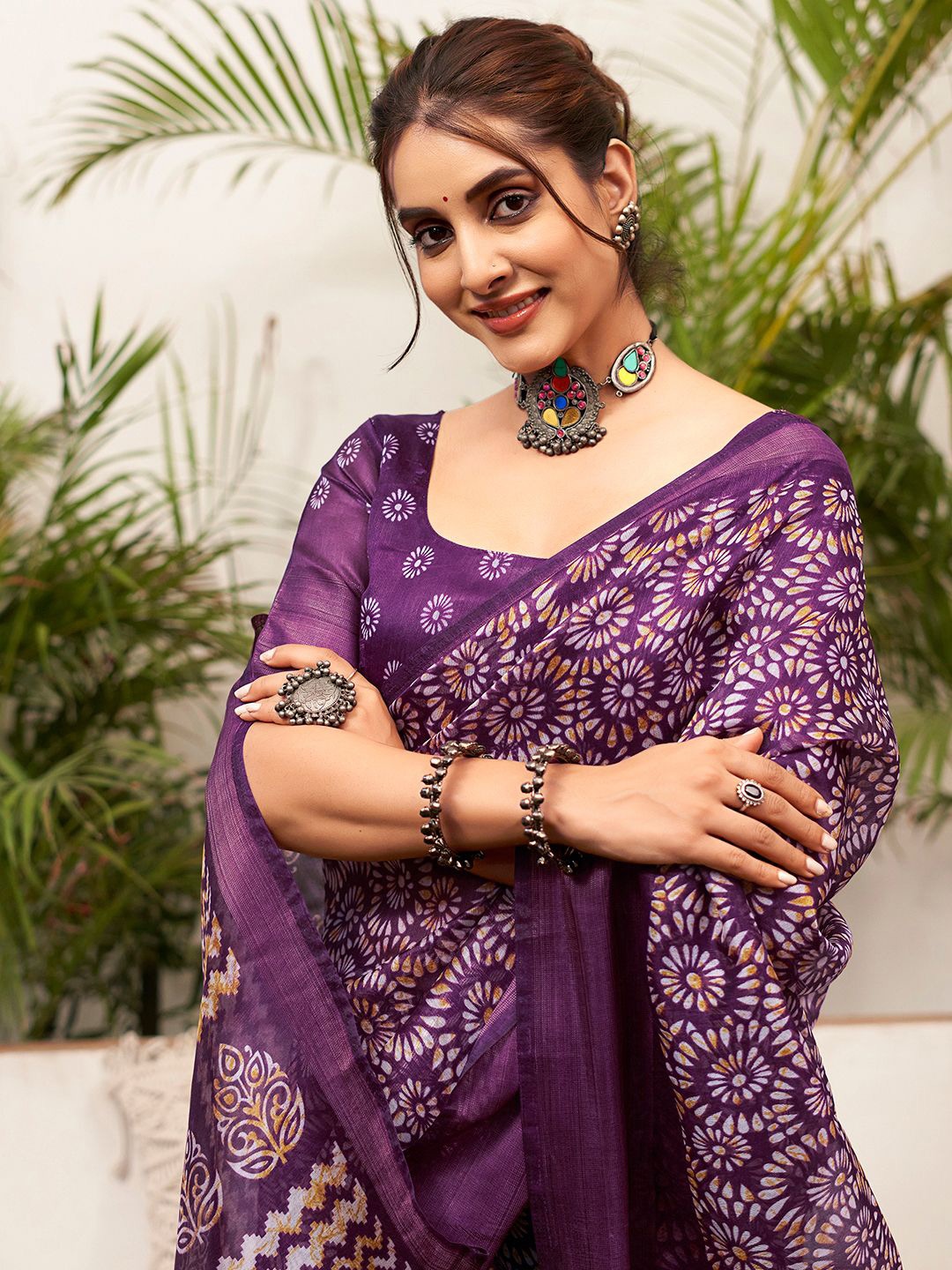 

KALINI Zari Dabu Saree, Purple