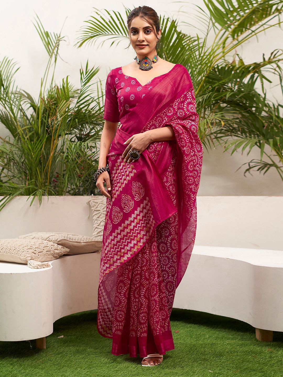 

KALINI Zari Dabu Saree, Pink