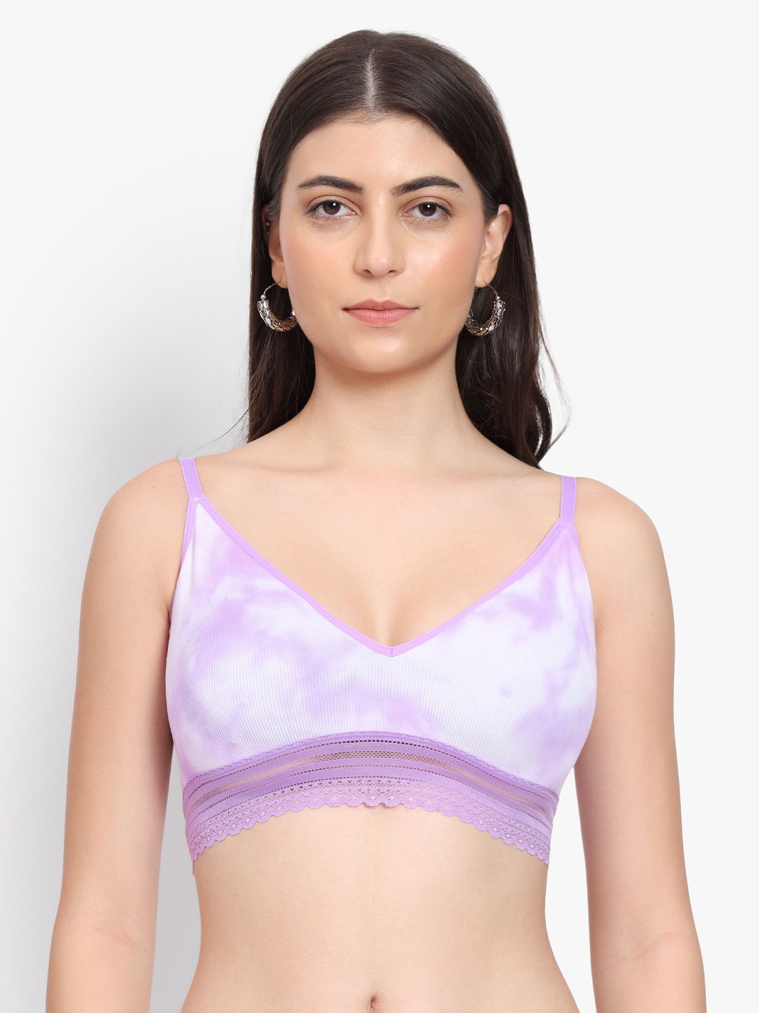 

PARKHA Abstract Printed Medium Coverage Lightly Padded Bralette Bra- All Day Comfort, Lavender