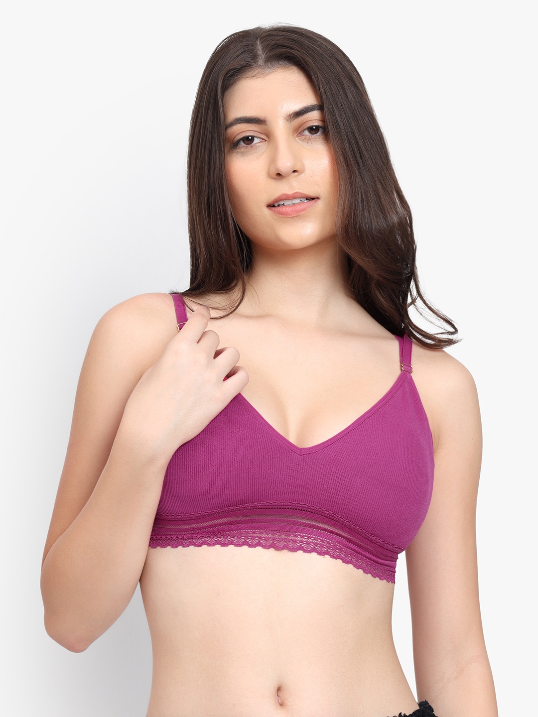 

PARKHA Medium Coverage Lightly Padded Bralette Bra- All Day Comfort, Maroon