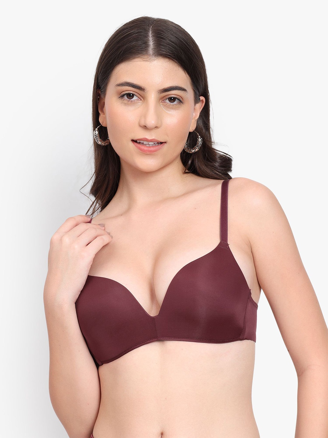 

PARKHA Medium Coverage Heavily Padded T-shirt Bra - Moisture Wicking, Burgundy