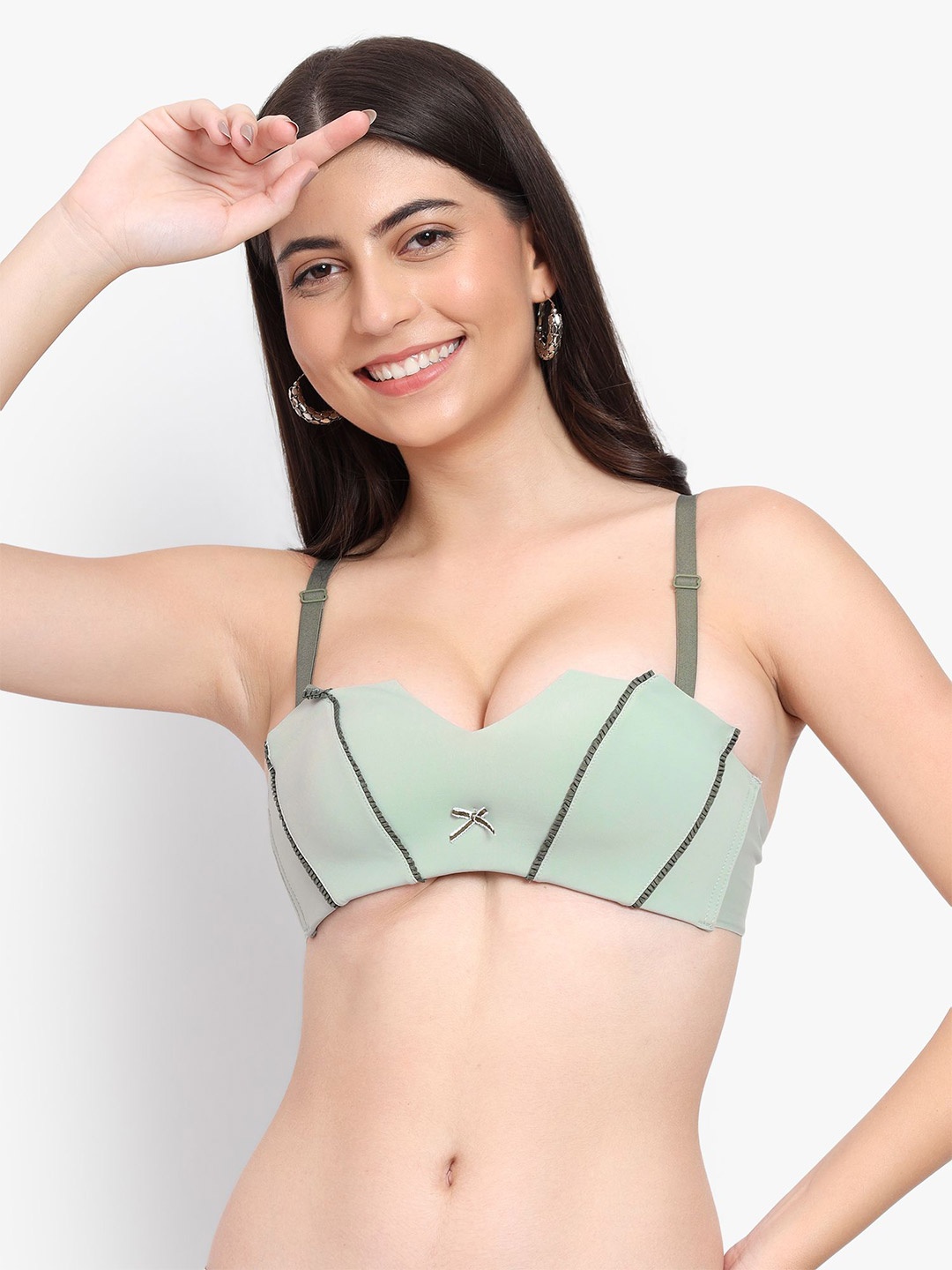 

PARKHA Medium Coverage Heavily Padded Balconette Bra- Side Bone, Green