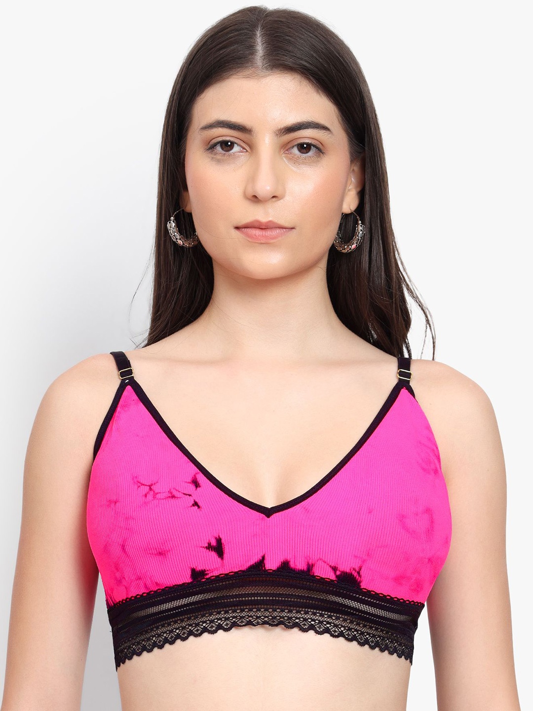 

PARKHA Abstract Printed Medium Coverage Lightly Padded Bralette Bra- All Day Comfort, Pink