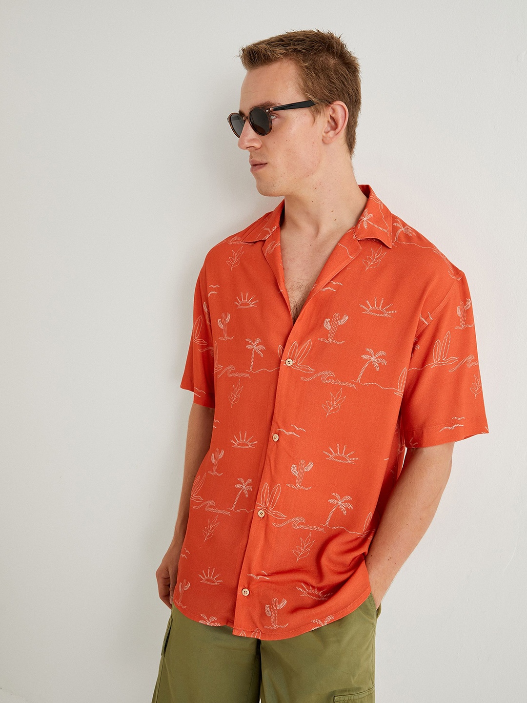 

Koton Men Slim Fit Opaque Printed Casual Shirt, Orange