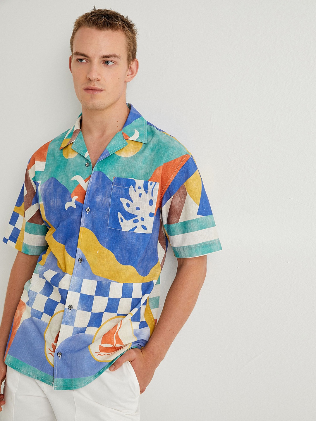 

Koton Men Slim Fit Opaque Printed Cotton Casual Shirt, Blue
