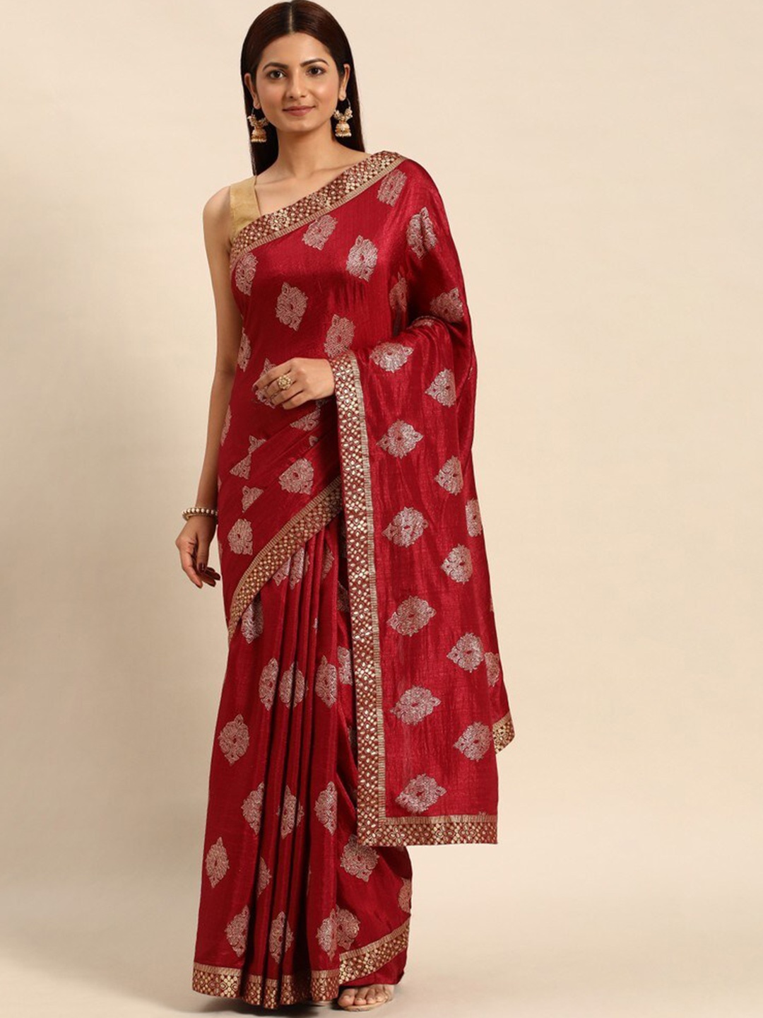 

HERE&NOW Woven Design Zari Saree With Blouse Piece, Maroon