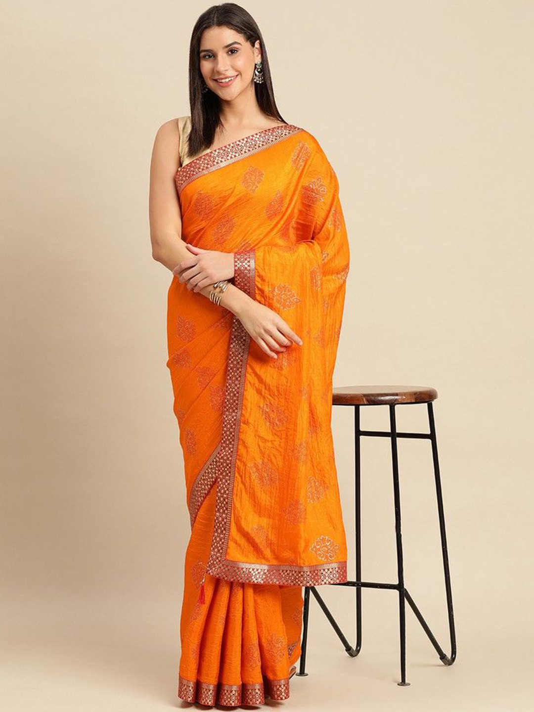 

HERE&NOW Ethnic Motifs Zari Saree With Blouse Piece, Yellow