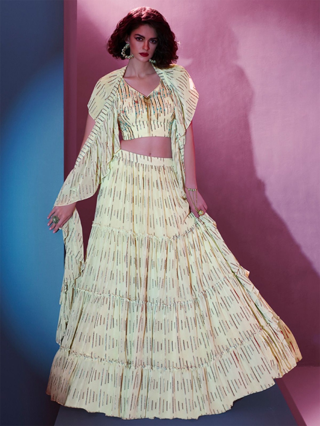 

ODETTE Printed Made to Measure Lehenga & Blouse With Dupatta, Off white