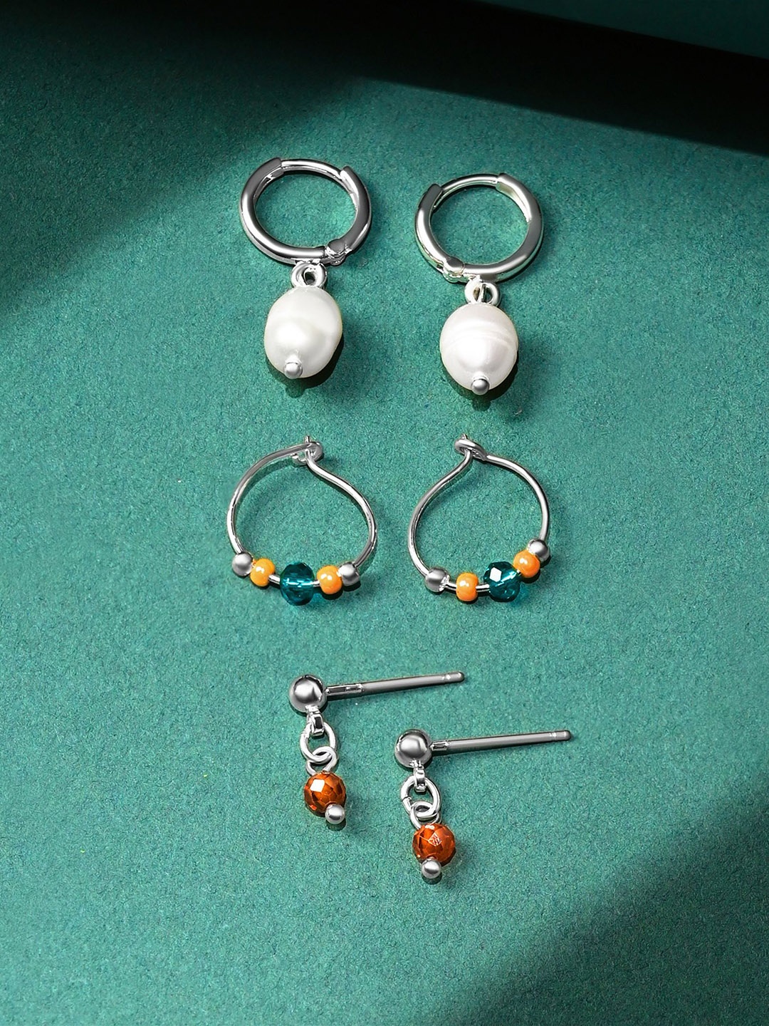 

Accessorize London Set Of 3 Women Sterling Silver Plated Beaded Earrings