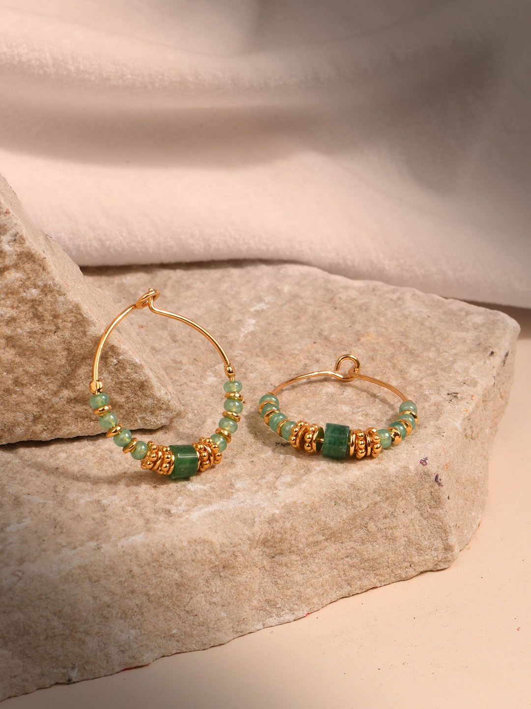 

Accessorize Gold-Plated Circular Shaped Hoop Earrings, Green