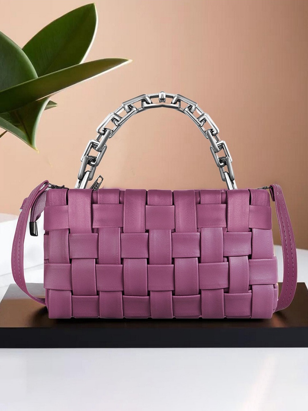 

LOREM Geometric Colourblocked Oversized Structured Sling Bag with Quilted, Purple